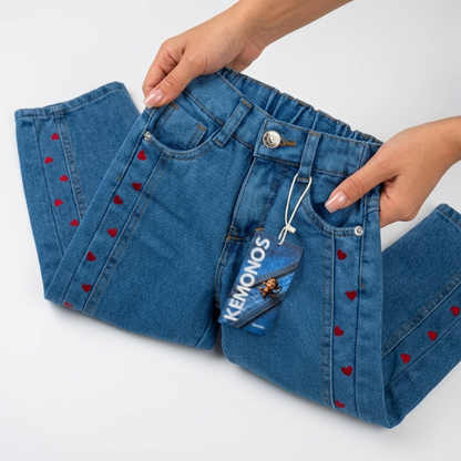 Jeans Franja Corazones